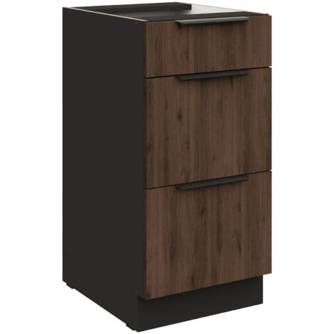 Küchen Unterschrank 40 cm Küche MONZA Okapi Nußbaum Soft-Close Küchenzeile