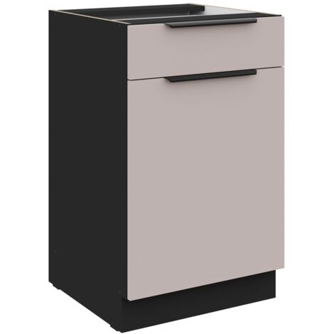 Küchen Unterschrank 50 cm Küche ARONA Kaschmir beige matt + Schwarz matt Küchenzeile Küchenblock Küche Einbauküche