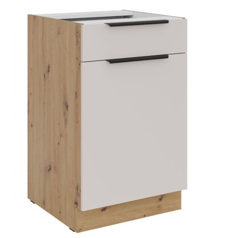 Küchen Unterschrank 50 cm Küche SOLANO Kaschmir beige matt + Eiche Artisan matt Küchenzeile Küchenblock Küche Einbauküche