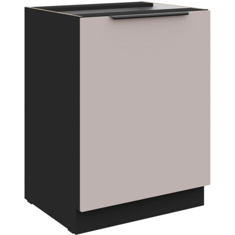 Küchen Unterschrank 60 cm Küche ARONA Kaschmir beige matt + Schwarz matt Küchenzeile Küchenblock Küche Einbauküche
