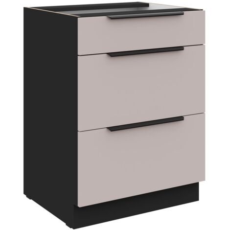 Küchen Unterschrank 60 cm Küche ARONA Kaschmir beige matt + Schwarz matt Soft-Close Küchenzeile Küchenblock