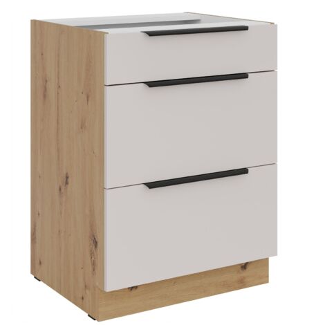 Küchen Unterschrank 60 cm Küche SOLANO Kaschmir beige matt + Eiche Artisan matt Soft-Close Küchenzeile Küchenblock