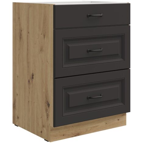 Küchen Unterschrank 60 cm Stilo Grau + Eiche Artisan Vollauszug Soft-Close Küche