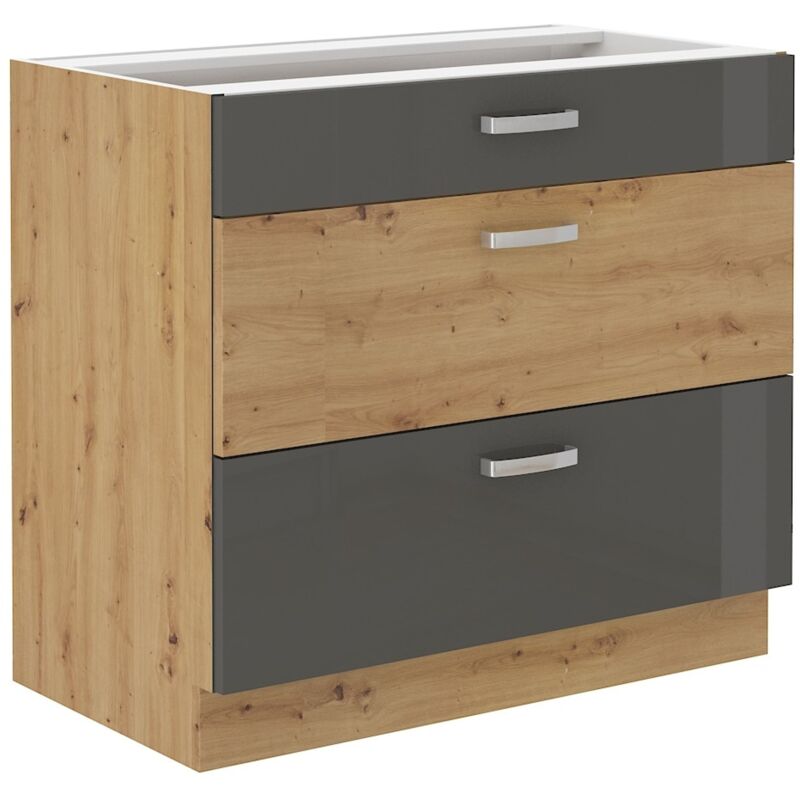 Küchen Unterschrank 80 Hochglanz Grau Küchenzeile Küchenblock Küche