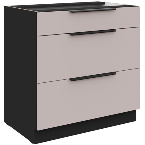 Küchen Unterschrank 80 cm Küche ARONA Kaschmir beige matt + Schwarz matt Soft-Close Küchenzeile Küchenblock
