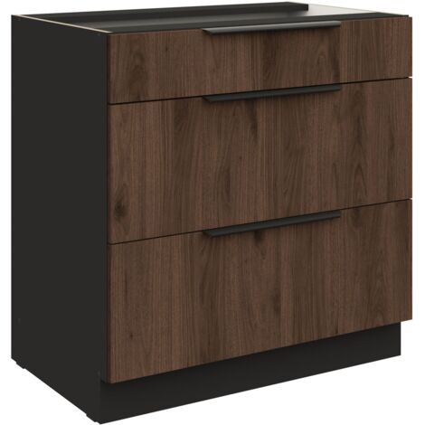 Küchen Unterschrank 80 cm Küche MONZA Okapi Nußbaum Soft-Close Küchenzeile