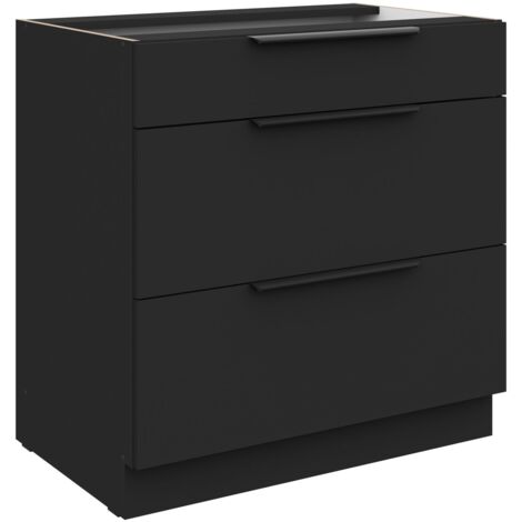 Küchen Unterschrank 80 cm SIENA Schwarz Vollauszug Soft-Close Küche Küchenzeile
