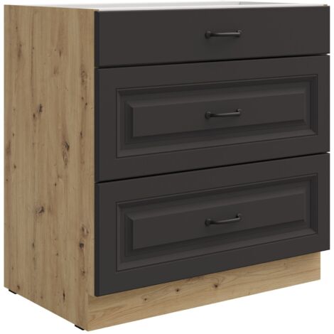 Küchen Unterschrank 80 cm Stilo Grau + Eiche Artisan Vollauszug Soft-Close Küche