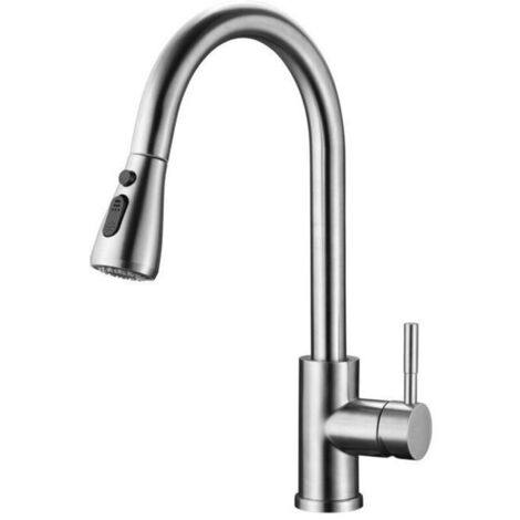 Küchenarmatur aus Edelstahl mit ausziehbarer Brause, Einhebel-Küchenarmatur mit hohem Auslauf in gebürstetem Nickel