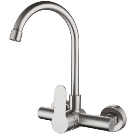 Küchenarmatur aus Edelstahl, Zweiloch-Warm- und Kaltwasser-Schwenkmischbatterie für Küchenspüle MUMU