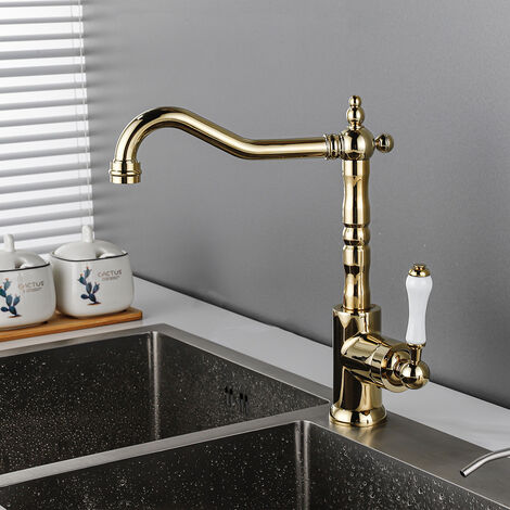 Küchenarmatur Einhebelmischer Waschbecken Mischbatterie aus Messing für Küche Badezimmer Armatur mit 3/8 Zoll Wasserzulaufrohr Gold