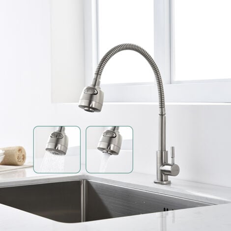 AIHOM Küchenarmatur Kaltwasserhahn 304 Edelstahl Wasserhahn Küche nur Kaltwasser 2 Strahlen Spültischarmatur mit flexiblem Hals Armatur Küche