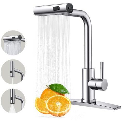 Küchenarmatur, Küchenarmaturen mit ausziehbarem Sprühkopf, Küchenspülarmatur aus Edelstahl, 3-in-1-Funktion