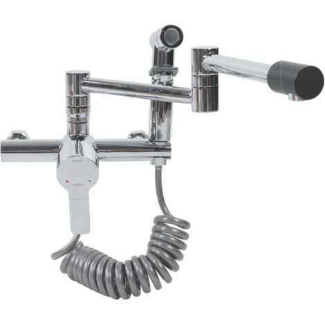 Küchenarmatur mit Brause, ausziehbare Wandarmatur mit Schwenkarm, moderne Einhebelarmatur, G/2-Gewinde, Silber