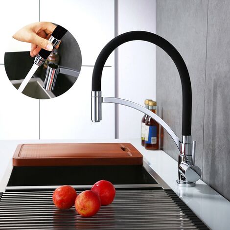 Küchenarmatur Schwarz Wasserhahn Küche 360° drehbar Silikon in Lebensmittelqualität Mischbatterie Küche Armatur Spüle Einhebel Spültischarmatur für Küche