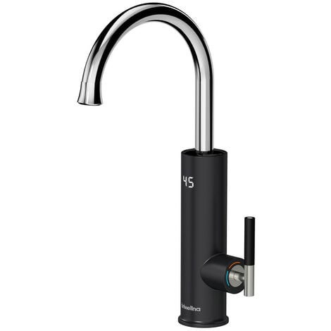 ESIP Küchenarmaturen Schwarz Wasserhahn mit Durchlauferhitzer 3200W Elektrischer Wasserhahn Küche LED Digitalanzeige Mischbatterie Küche 360° Drehung Armatur Küche