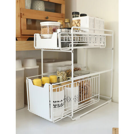 Küchenaufbewahrung Abnehmbares Regal aus Edelstahl unter der Spüle 37.4×26.5×44 cm Weiß