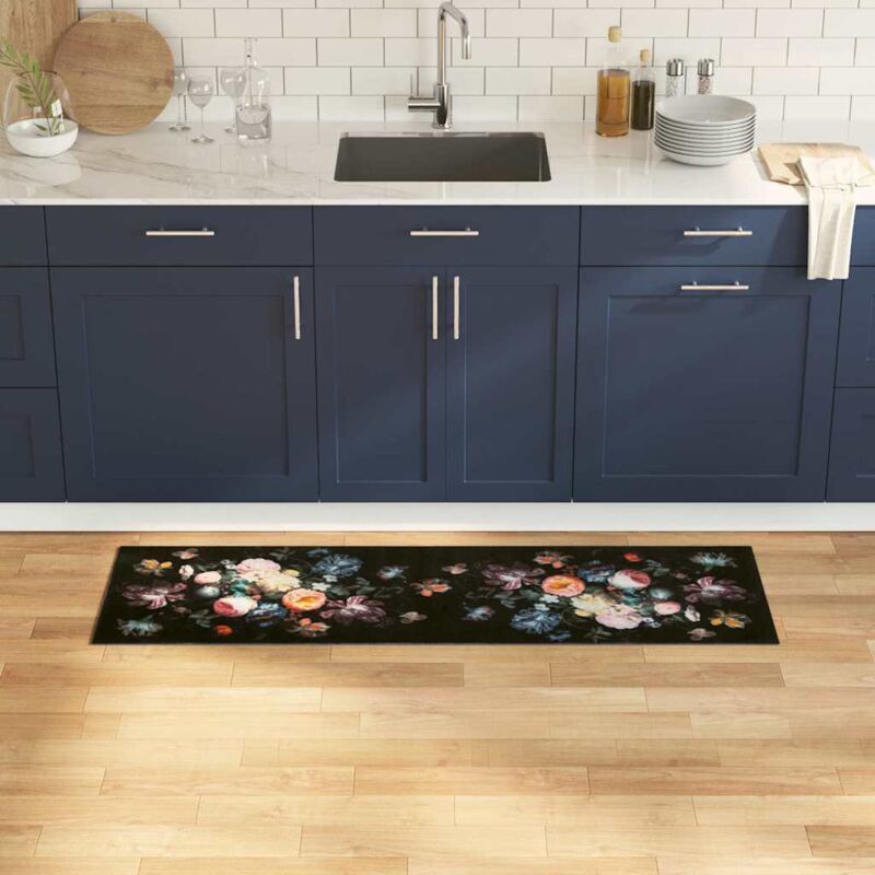 Küchen Teppich Floral Schwarz 150 X 45 Cm Samt Vidaxl