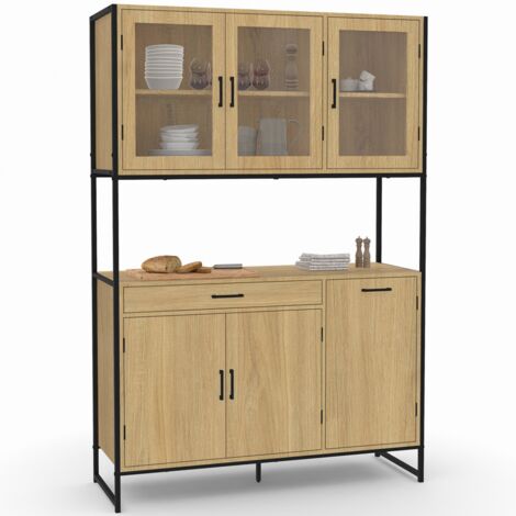 Küchenbuffet aus Glas 120 CM DETROIT Geschirrschrank mit 6 Türen im Industriedesign + Schublade