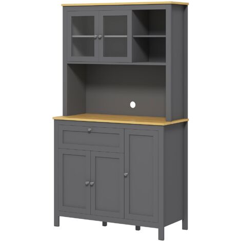 Küchenbuffet mit 5 Türen (2 Glas), 1 Schublade und Mittelfach, 180×100×40 cm Grau