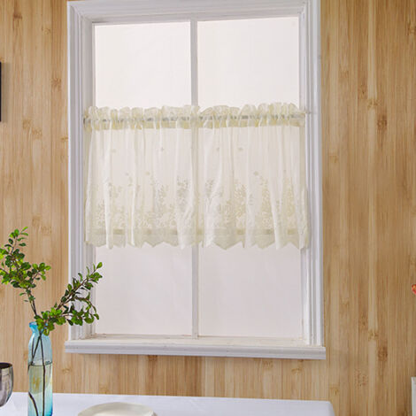 Küchengardine Luva Polyester 74x90cm Blau Elfenbein Schwarz Weiß – Polyester-Slipgardine mit Büffelkaromuster für natürliches Licht und Privatsphäre