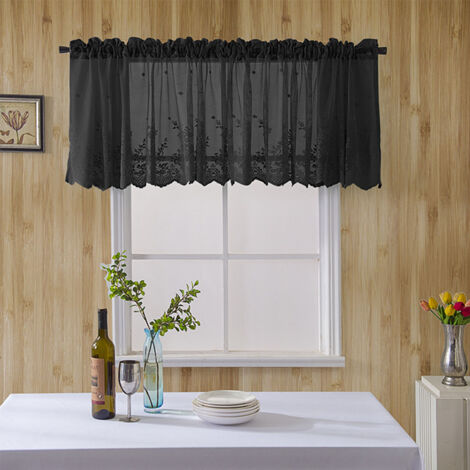 Küchengardine mit Spitze und Schachbrettmuster – 137 x 61 cm oder 74 x 90 cm – Strapazierfähiges Polyester – 1-teilig – Blau, Elfenbein, Schwarz, Weiß