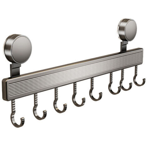 Küchenhaken mit Saugnapf, einreihig, ausziehbar, Stangenmontage, kein Bohren erforderlich, Aluminium, zur Aufbewahrung von Pfannenwendern, Wandmontage – anthrazitgrau [Saugnapf] 50 cm, 10