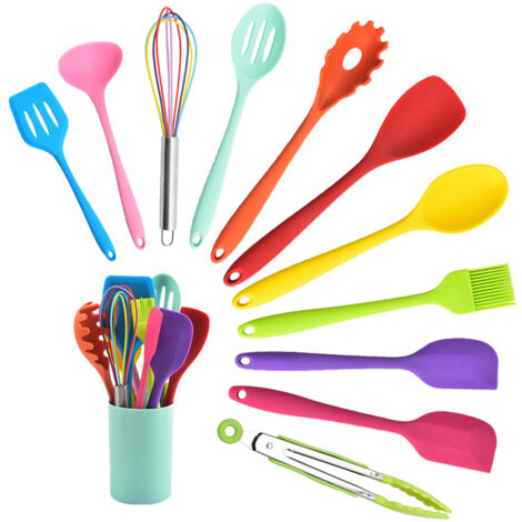 Küchenhelfer Set, 12 teilig Silikon Kochutensilien Kochgeschirr, Hitzebeständiger Kochbesteck Set mit Utensilienhalter, Gesund & Antihaft, Spülmaschinengeeignet