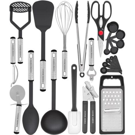 Küchenhelfer-Set – 23-teiliges Küchenaccessoire-Set – Küchenlöffel aus Nylon mit Edelstahlgriffen – hitzebeständig und antihaftbeschichtet