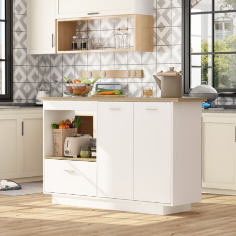Kücheninsel Kücheninsel, weiß & Eiche-Optik, MDF, 150×40/80×91 cm