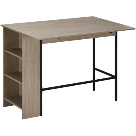 Kücheninsel mit klappbarer Tischplatte und 3 Regalen, Bartisch, Hellgrau 120×76×91,4 cm