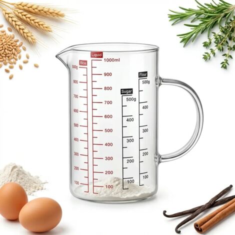Küchenmessbecher 1000 ml, hitzebeständig mit Glas-Messskala