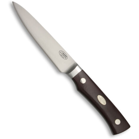 Küchenmesser Fallkniven  Säge aus Stahl CoS laminiert und mit einer Klinge von 11,5 cm, mit mango brauner Micarta in Holzkiste
