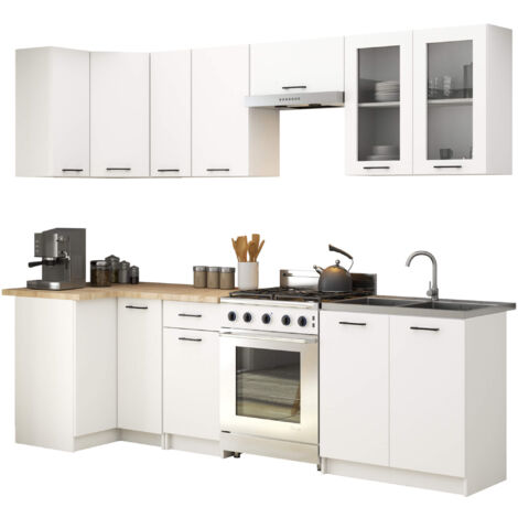 Küchenmöbel-Set OLIWIA 3.0m Modulares Weiß 300 cm 11 Türen 1 Schublade B300xH203xT46 cm
