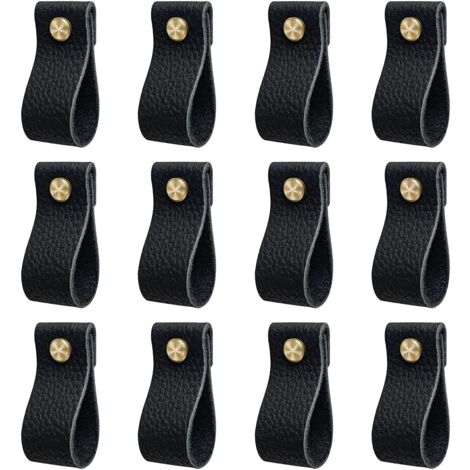 Küchenmöbelgriff, 12er-Set Ledermöbelgriff, Türgriff mit Schraubenmuttern, Antikollisionsschrank, Schublade, Kommode, Türknauf, schönes Geschenk, Schwarz