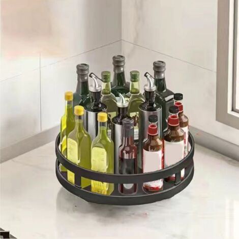 [Küchenorganizer] 360° drehbarer Gewürzhalter aus Kohlefaser – Schwarz (25 x 6 cm) – Optimierte Aufbewahrung ohne Werkzeug
