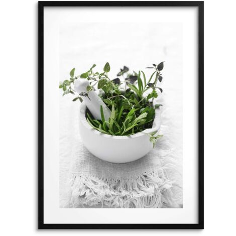 Küchenposter mit Kräutern Bild für Küche Esszimmer im Rahmen 50x70