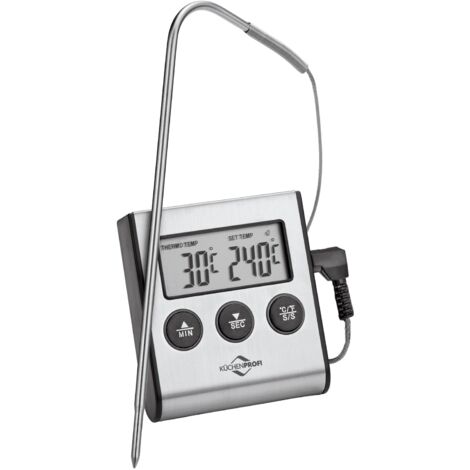 Küchenprofi Termometro digitale PRIMUS, da -50 °C a 300 °C, commutabile °C/°F, sensore di misurazione 16 cm, con timer, magnete e supporto, termometro per carne, termometro da cucina, termometro per