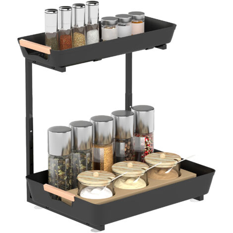Küchenregal, Höhenverstellbar Standregal mit 2 Körbe, Kaffeebar 40 x 30 x 33,5-42 cm