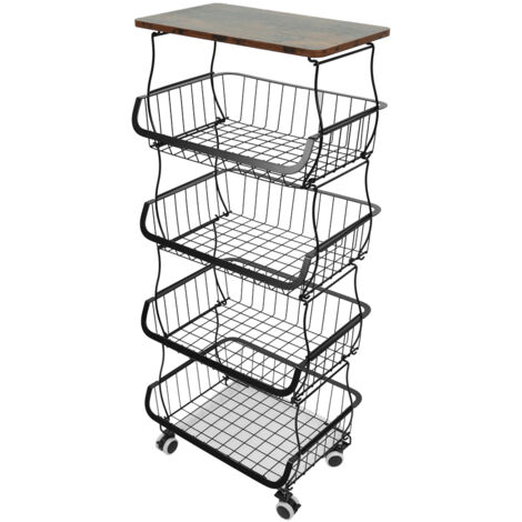 Küchenregal Küchentrolley 5 Ablagen mit Rollen Obst- und GemüsekorbKüchenwagen Organizer 40*30*94cm