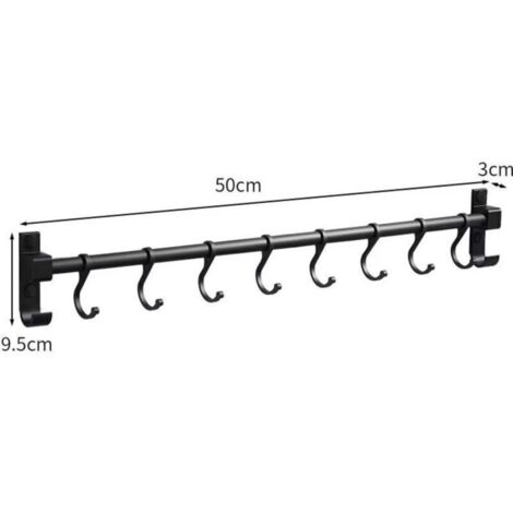 Küchenreling aus Aluminium, 50 cm Wandmontage, Küchenutensilienhalter mit 8 Haken