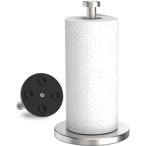 Küchenrollenhalter Stehend, küchenpapierhalter mit Gewichteter Basis Saugnapf, Küchenrollenhalter Edelstahl für Arbeitsplatte, küchenrolle halter für Standard und große Rollen Küche Organisation