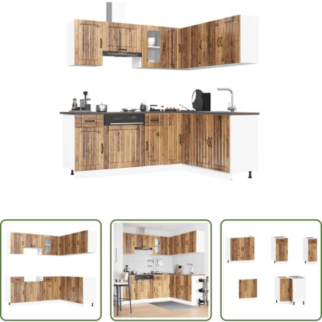 Küchenschränke - 11-tlg. Küchenschrank-Set Kalmar Altholz-Optik Holzwerkstoff