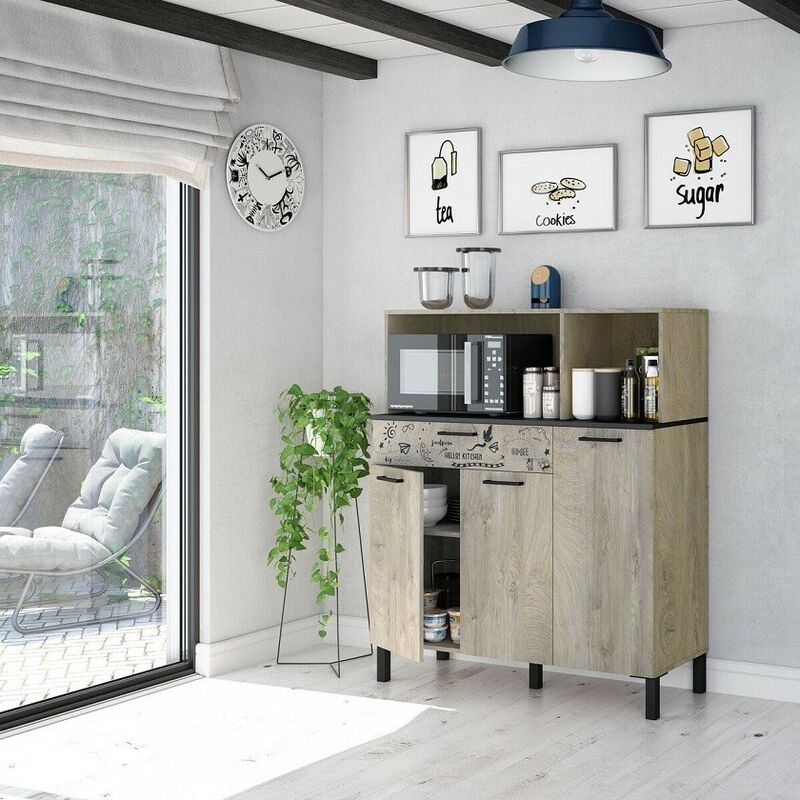 Caesaroo - Küchenschrank 108x40x126 cm Eiche und Anthrazitgrau | Eiche und Grau