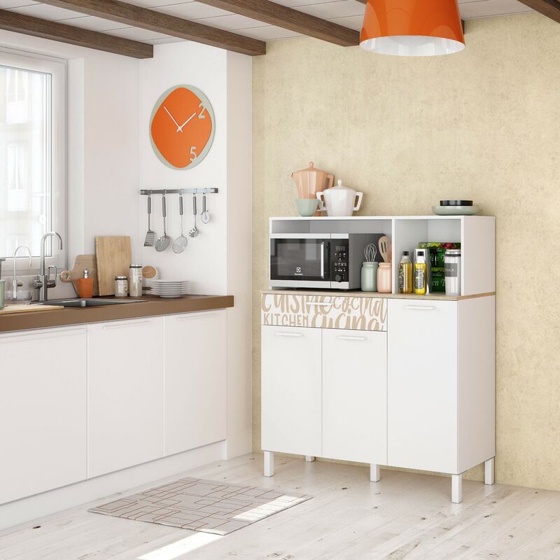 Küchenschrank 108x40x126 cm Mattweiß und kanadische Eiche mit Dekordruck | Eiche und Weiß