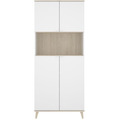Küchenschrank 80x40x189 cm mattweiß und Natureiche mit vier Türen - Gubbio