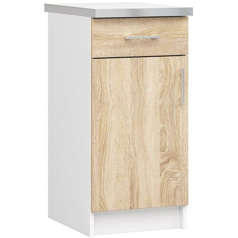Küchenschrank AKORD LIMA modular S40 Schubladenunterschrank Weiß 40 cm Tür Schublade 2 Ebenen Front Sonoma-Eiche B40 x H82 x T44,5 cm