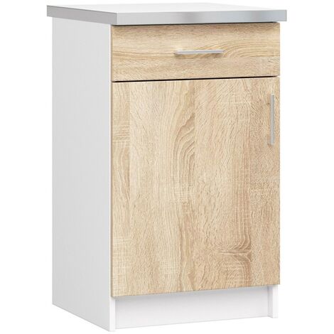 Küchenschrank AKORD LIMA modular S50 Schubladenunterschrank Weiß 50 cm Tür Schublade 2 Ebenen Front Sonoma-Eiche B50 x H82 x T44,5 cm