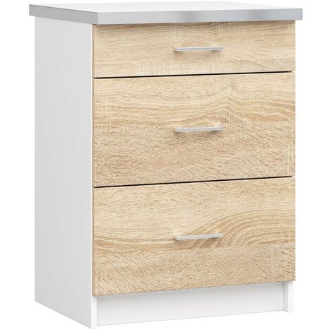 Küchenschrank AKORD LIMA modular S60 Schubladenunterschrank Weiß 60 cm 3 Schubladen Front Sonoma-Eiche B60 x H82 x T44,5 cm