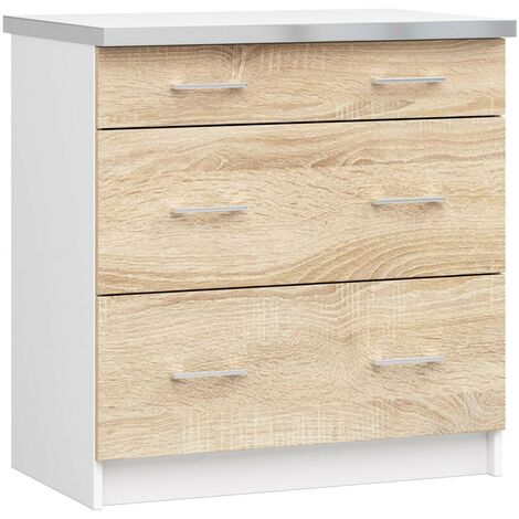 Küchenschrank AKORD LIMA modular S80 Schubladenunterschrank Weiß 80 cm 3 Schubladen Front Sonoma-Eiche B80 x H82 x T44,5 cm